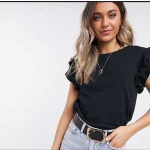 Mango ruffle sleeve organic cotton t shirt basic